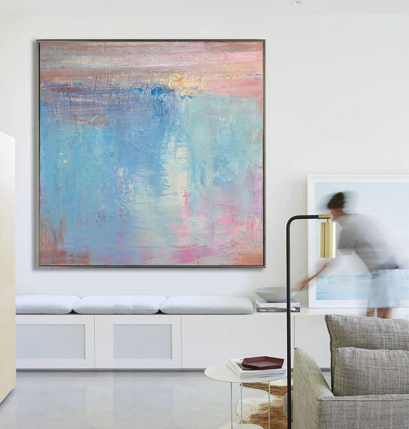 Large Abstract Painting On Canvas,Oversized Contemporary Art,Abstract Art On Canvas, Modern Art,Pink,Blue,White,Taupe.etc
